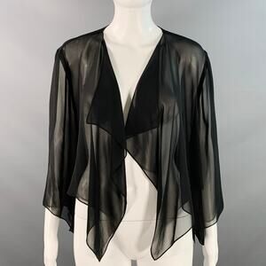 ALEX EVENINGS Size M Black Polyester Sheer 3/4 Sleeves Crop Open Front Cardigan